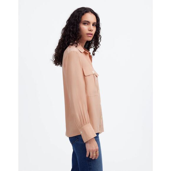 Madewell Women's Silk Utility-Pocket Button-Up Shirt NU463 Pale Blush Size M NWT - Picture 2 of 6